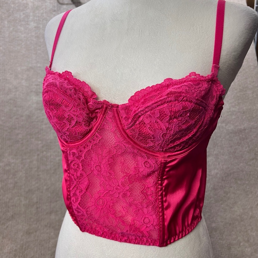 Urban Outfitters Pink Lace Satin Corset Bustier Top M M